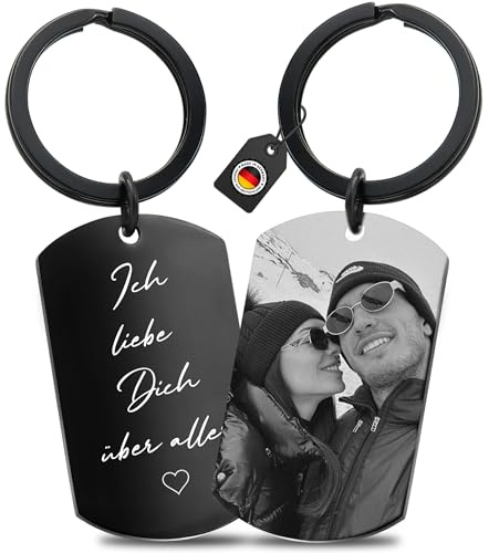 BAVELA Schlüsselanhänger personalisiert mit Bild & Gravur | Personalisierte Geschenke | Weihnachten | Schwarz-Weiß Fotogravur | Geschenk für Freund & Freundin