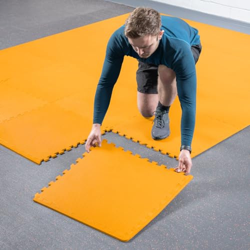 FORZA Tapis de Sol de Salle de Sport Emboîtables | Dalles de 60 cm² | Rembourrage en Mousse EVA | Matériel de Fitness pour Plus de Protection (Orange, Pack de 16)