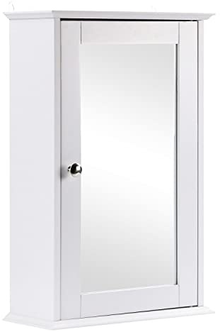 Livhome Bathroom Wall Cabinet with Mirror, Wall Mounted Single Door Storage Cabinet, Mirrored Bathroom Organizer for Toilets and Compact Spaces (White)