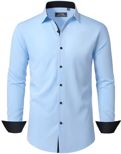 J.VER Männer Shirts Hemd Herren Longsleeve Hochzeit Arbeitshemd Classics Freunde Familie Alltag Jahrestag Oberteile,Blau,L
