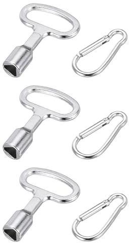 QUARKZMAN 3pcs Llave Triangular Universal, 55mm Largo Llaves Triangulares de Metal con Mosquetón Plata para Cubo de Basura Contador de Agua Electricidad Gas Caja Eléctrica, Plata