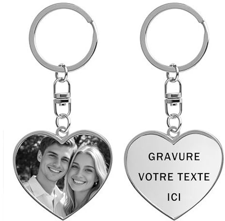 Porte Clef Personnalisable avec Photo et Texte Recto-Verso, Porte Clé Personnalisé Photo Personnalisé, Porte Clef Femme Homme Couple, Idée Cadeau pour Fete des Meres, Fete des Peres, Noël