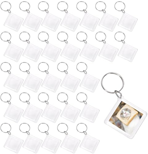 Swpeet Lot de 110 porte-clés vierges en acrylique transparent 5 styles avec anneau de connexion, Multicolore, 45mm x 30mm