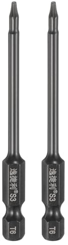 sourcing map 2pcs T6 Sicurezza Torx Testa Cacciavite Bit 1/4 Hex Shank 3 (75mm) Lungo Magnetico Senza Foro A Prova di Manomissione 6 Point Star Screw Driver Drill Bit S3 Acciaio Lucido A Specchio
