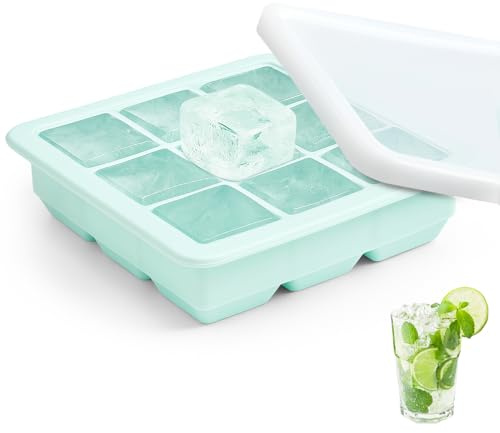 Moule à glaçons en silicone avec couvercle, bac à glaçons (vert menthe), 9 glaçons, 9 grilles à glaçons en silicone