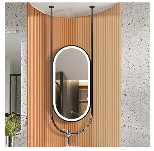 Specchio da parete ovale con cornice in ferro, illuminato, elegante, specchio decorativo per ingresso e toilette dell'hotel (nero, 50 x 80 cm)