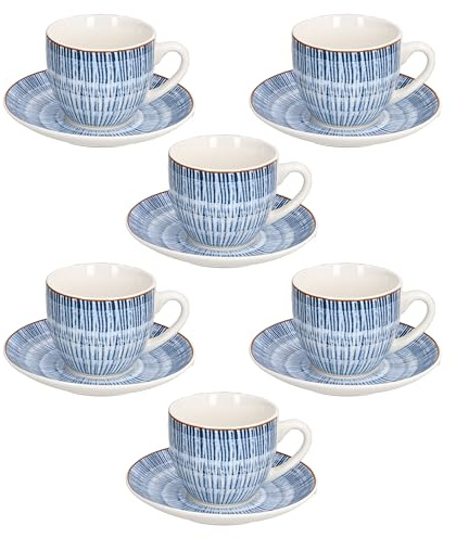 Tognana, Lot de 6 Tasses à thé avec soucoupe 200 ml Virtuo Blue, New Bone China, Bleu