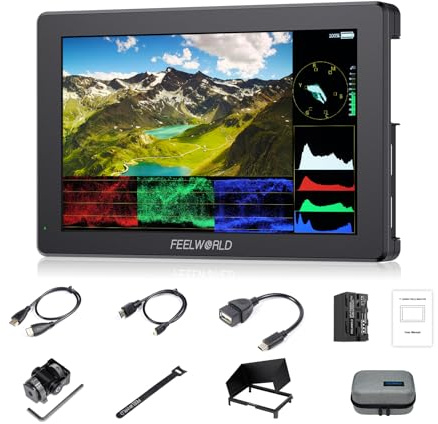 FEELWORLD T7PRO 2000 Nits Moniteur Caméra 7 Pouces 1920x1200 IPS Moniteur Champ avec Boîtier en Aluminium 4K HDMI2.0 HDR Waveform,9:16 Marqueur,Inclut Batterie F750 4400mAh et Sac
