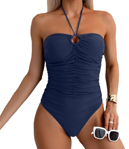 SYKT Baddräkt i ett stycke för kvinnor, halterneck, snörning, monokini, slipning, magkontroll, baddräkter