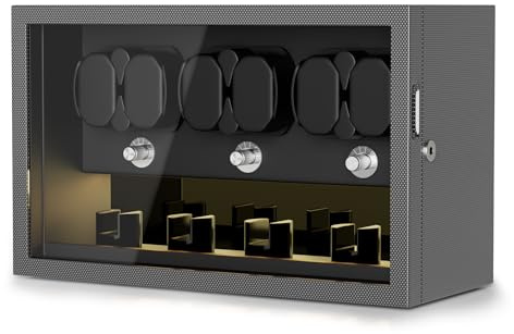 TWIXSTAR Uhrenbeweger, Schlüsselschloss Uhrenwinder für 4/6/8 Automatikauhren mit 3 Zusätzlichen Speichern, Leiser Motor, 4 Rotationsmodi, Schaumstoff Pad, LED-Licht und Typ-C-Adapter