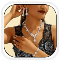 Hochzeit Schmuckset für Damen Silber Halskette & Ohrringe & Armband Set mit Perlen und Cubic Zirkonia Elegante Glitter Strass Kristall Form Eines Blattes Brautschmuck Sets für Abschlussball Party