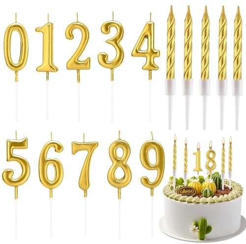 10 Pièces Bougies de Gâteau en Spirale Dorées avec Support 10 Pièces Dorées Chiffres Bougie anniversaire 0-9 Bougie Chiffre en Forme pour Décoration d'Anniversaire, de Fête et D'Anniversaire