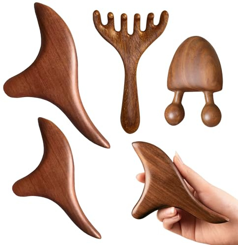 4 Stück Massage Holz Triggerpunkt DrüCker Holz Kopf Massagekamm ZubehöR für Muskelentspannung Massagen, Geeignet zur Dekompression und Entspannung von Gesicht, Füßen, Rücken und Schultern