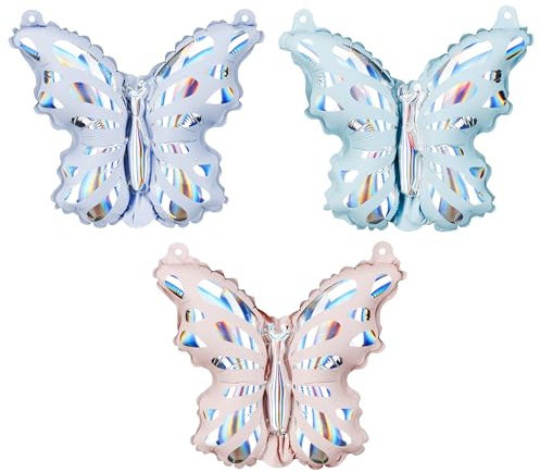HIKIhooray 3er Set Folienballons Schmetterling für Girlanden – 19x23 cm – Farbenfroher Mix – Ideale DIY Deko für Ballongirlanden, Kindergeburtstag & sommerliche Tischdeko