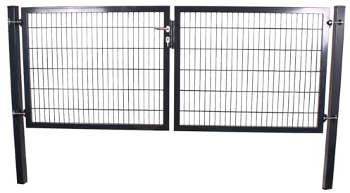 Galaflor - Doppelflügeltor Anthrazit RAL 7016 - Doppeltor 8/6/8 Doppelstabmattenzaun Gartentor 3000x1200mm Hoftor zweiflügelig Einfahrtstor - 2 Flügel Pforte inkl. Pfosten, Schloss & Bodenverriegelung