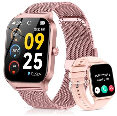 CASCHO Smartwatch Damen mit Telefonfunktion,1.85'' HD Fitness Tracker mit Herzfrequenz SpO2 Schlafmonitor Schrittzähler,120+ Sportmodi Fitnessuhr, IP68 Smart Watch for Women für iOS Android-Roségold