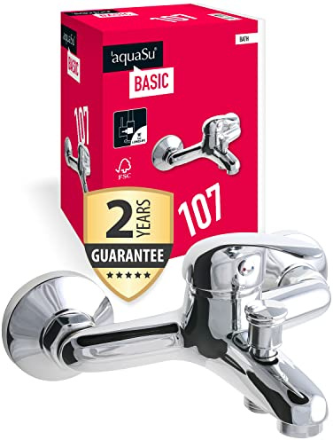 'aquaSu® Basic Wannenarmatur 107 mit Umsteller, Typ 1/2 '' Brauseabgang unten, Wandbefestigung, Standard S-Anschlüsse, Keramikkartusche, Messingkern, verchromt, 781091