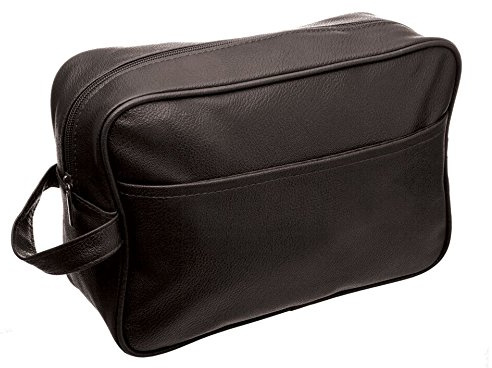 SANJO Lederoptik Toilettenartikel Tasche Reisetasche mit Tragegriff Farbe, braun/schwarz, groß, 27 x 9 x 19 cm