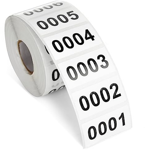 Juvale Number Stickers Roll - 1.6 x 0.8 in, White Vinyl, 1000 Count - Inventory Tags for Warehouse & Office - Vinyl Number Stickers for Inventory Count & Asset Tags for Equipment