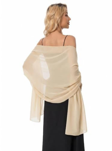 Hotshawl Chiffon Shawls and Wraps for Evening Dresses Women Elegant Soft Scarf Bridal Scarve Wedding Stole (Champagne(chiffon), One Size)