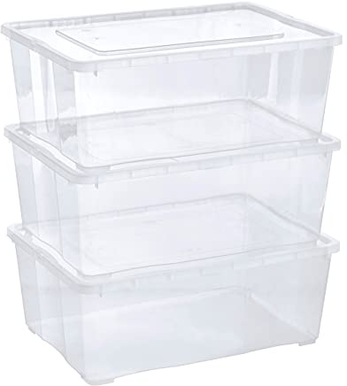 Grizzly 3 x Caja de Almacenaje con Tapa de 10 L - Cajón de Plástico Transparente Apilable - Caja Multiusos Organizador de Armarios para Ordenación de Ropa
