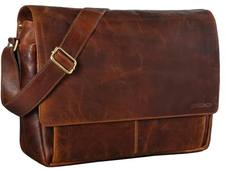 STILORD Lonzo Vintage Umhängetasche echtes Büffel-Leder Messenger Bag für Herren und Damen Unitasche Büro Business Studium Leder Farbe:Florida - braun