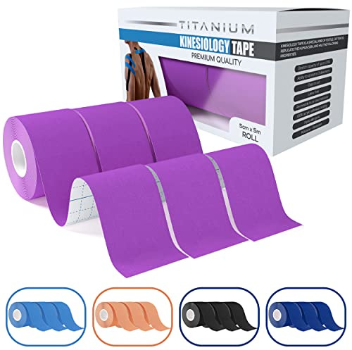 Titanium Sports Kinesiology Tape (3pack) - 5m Roll of Elastic Water Resistant Tape for Support & Muscle Recovery - Quality Sports Tape (Purple)
