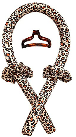 Heatless Curls Band Lockenwickler über Nacht ohne Hitze für lange Haare | Curler Haarband Weich zum Schlafen für große Locken SET inkl. 2x Haargummi + 1x Haarklammer (Leopard)