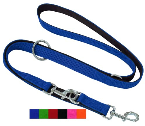 DEY - Premium Hundeleine Air Mesh 2m | 3fach Verstellbar | für Kleine, Mittelgroße u. Große Hunde | viele Farben | Doppelleine Hund Katze | Schleppleine | Führ-Leine | Welpen-Leine | Blau, XS