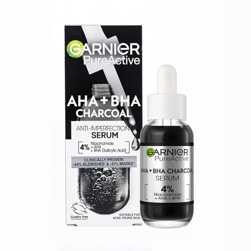 Garnier PureActive Sérum Facial Anti-Imperfecciones AHA+BHA con Carbón, 30ml