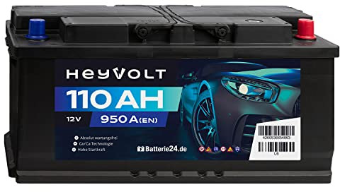 HeyVolt Autobatterie 12V 110Ah 950A/EN Starterbatterie, absolut wartungsfrei ersetzt 88Ah 100Ah 105Ah