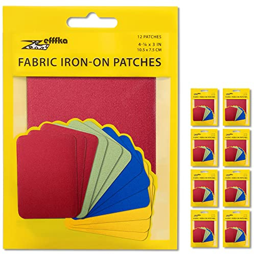 ZEFFFKA 9PACK Kleider-Flicken zum Aufbügeln für Innen und Außen Stärkster Kleber 100% Baumwolle Verschiedene Reparatur-Dekorationsset 12 Stück Größe 3 x 4-1/4 (7,5 cm x 10,5 cm)