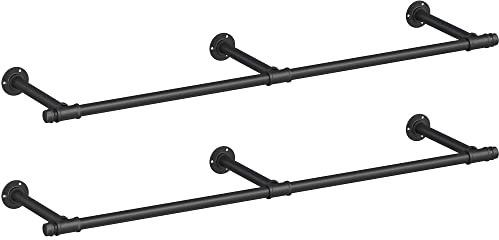 SONGMICS Kleiderstange für die Wand, 2er Set, Kleiderständer Wandmontage, Industrie-Design, platzsparend, 30 x 170 x 7 cm, 68 kg Belastbarkeit, einfache Montage, schwarz HSR104B02