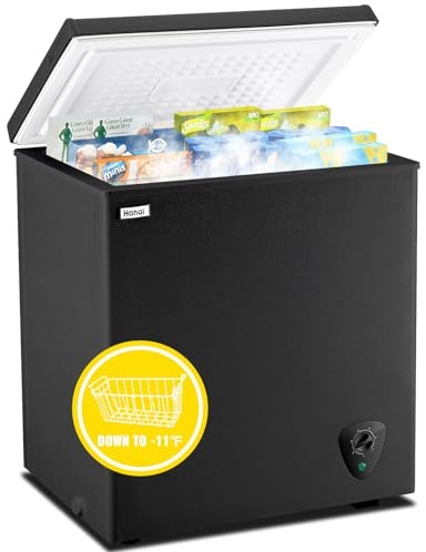 Chest Freezer 5.0 Cubic Feet Small Black Deep Freezers WANAI Mini Compact Home Machine 7 Thermostat Removable Basket Garage Dorm Apartment Kitchen Business