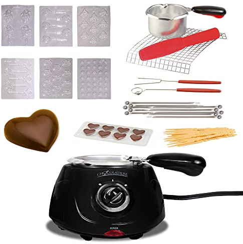 Total Chef - Set elettrico per fonduta di cioccolato, 250 g, piccola macchina per cioccolatini caldi e formaggi, fai da te, 32 pezzi, kit di accessori per compleanno, bambini, officina, feste, nero
