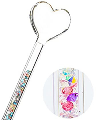 TMXAOK Love Heart Glass Swizzle Sticks with Glitter Rhinestone Crystal Cocktail Stirrers Coffee Drinks Beverage Stirring Stick Hot Chocolate Milk Espresso Stirrers Spoons for Party Cafe Bar, Colorful