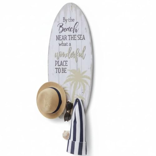 Melko Surfbrett Wanddeko Holzschild 100 cm mit Kleiderhaken Garderobe