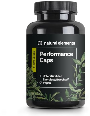 Performance Caps – 120 capsule di caffeina con tè verde, guarana e chicchi verdi di caffè – vitamine B – vegane, alto dosaggio, senza additivi – prodotto e testato in laboratorio in Germania