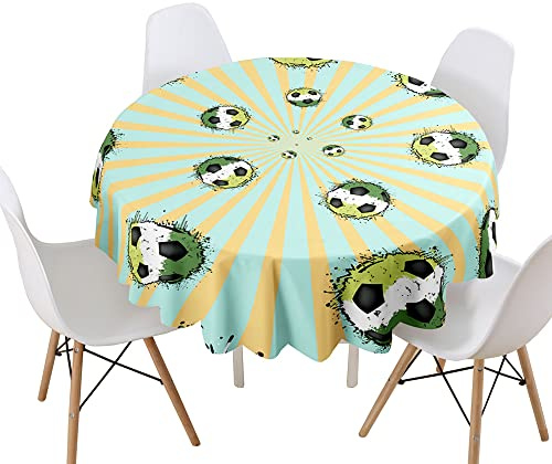 Lukery Tischdecke Abwaschbar Gartentischdecke, Party Tischdecke Rund Tischdecken Thema Fußball Tischtuch Outdoor Indoor, Tisch Schutz für Geburtstag (Durchmesser 180cm,Grün)