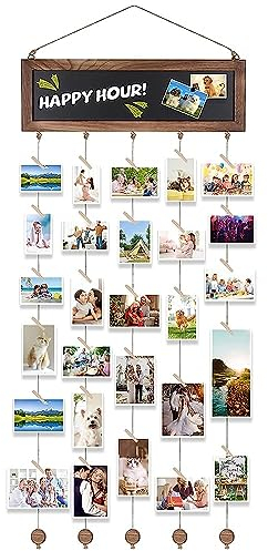 mumisuto Cornici per Foto Multiple, Cornici per Parete, Cornice Portafoto Multiple da Parete, Cornice Portafoto Cornice Multipla per Foto da Parete con 30 Clip, Taglia unica, HGD1025-CHE, Marrone