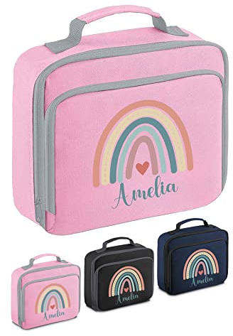 Personalised Lunch Bag Childrens Toddler Personalised Lunch Boxes for Kids Girls Pack Lunch Bag Insulated School Name Rainbow Pink Lunchbag (Pink)