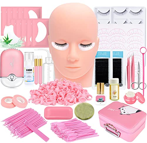 Kit Extension Ciglia Professional Strumenti Estensione Ciglia per Principianti Allenamento Testa USB Ciglia Ventola Eyelash 0.07D Curl Mix 8-15mm Colla per Ciglia Finte Eyelash Strips