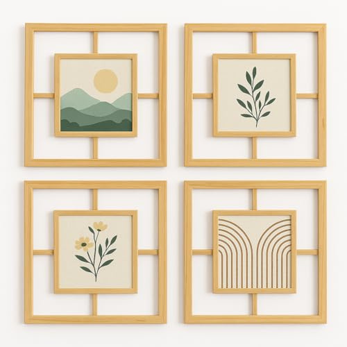 Didart Handmade Marcos de fotos multiples. Pack 4 portafotos pared. Tamaño 20x20. Decoración Hogar. Collage pared (Natural)