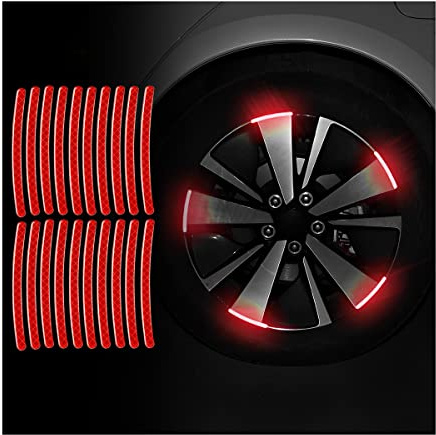 CGEAMDY 20 Stück reflektierende Rad Felgenstreifen Aufkleber, Reflektierende Felgenaufkleber Selbstklebende wasserdichte Universal für Motorrad Auto Fahrrad(Rot)