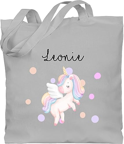 Baumwolltasche - Einhörner - Süßes Einhorn Sweet Unicorn - Unisize - Hellgrau - personalisierte tasche kindergarten unicorns und beutel stofftasche kinder name einhörnern jutebeutel