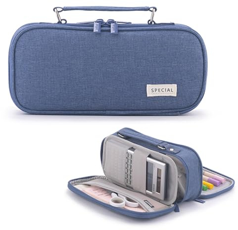 X SIM FITNESSX Große Kapazität Federmäppchen Federtaschen Teenager Mädchen Mäppchen Etui Stifte, Schlamppermäppchen Pencil Case für Schule & Büro (Denim Blau)