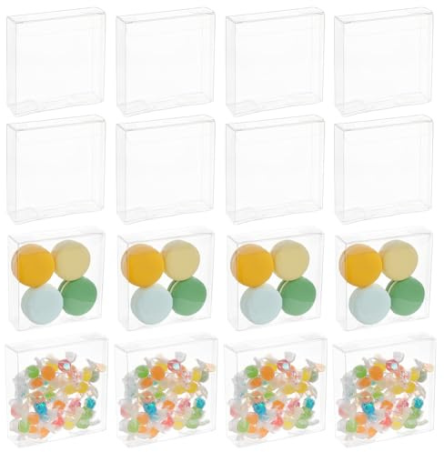 BENECREAT 72 st genomskinliga presentlådor, 10 x 10 x 3 cm rektangel PVC klara bröllop favoritlådor för chokladgodis, presentförpackning för alla hjärtans dag festival