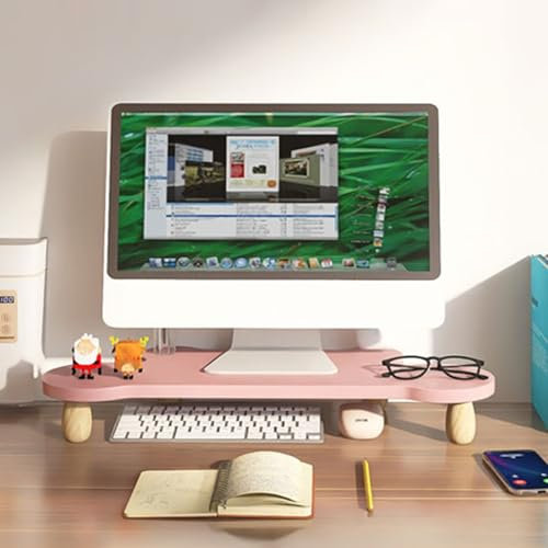 TUJOBA Eck Monitorständer Breite, Niedliche Eck-Bildschirmerhöhung für Den Schreibtisch, Desktop-Organizer für TV-Monitor/Drucker/Faxgeräte/Spielbox, Ecklaptopständer, Platz Sparen (Color : Pink)