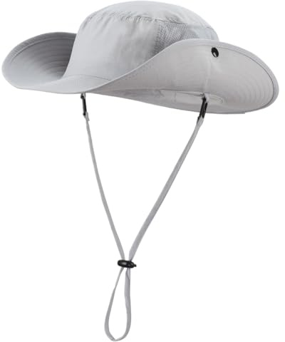 Magracy Wide Brim UV Protection Sun Hat for Men Women UPF 50+ Safari Fishing Hiking Boonie Hat Chin Strap Light Grey