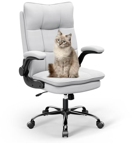 Asukale Ergonomischer Chefsessel Bürostuhl, Schreibtischstuhl, 150 kg Belastbar, verdickte Gepolstert, Höhenverstellbar, Drehbar, mit Armlehne Klappbar, bequem XL Sitzfläche, für Große Menschen,Grau